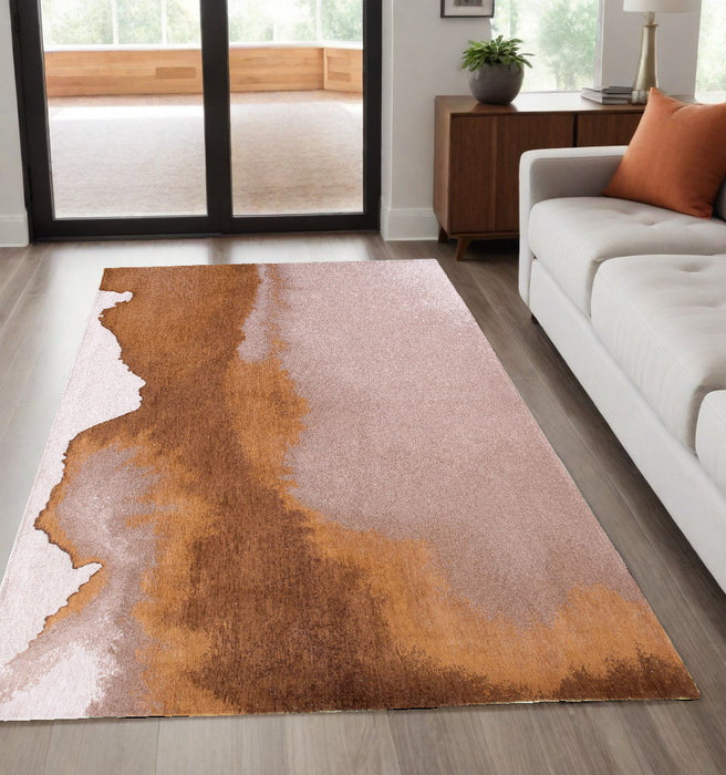 4' x 6' Abstract Non Skid Area Rug - Brown And Yellow