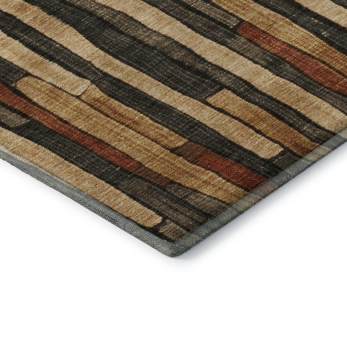 10' X 14' Striped Washable Area Rug With UV Protection (692856) - Coffee / Rust / Copper