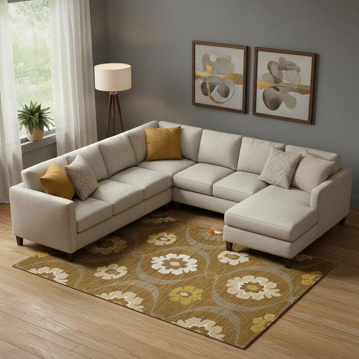 10' X 14' Medallion Washable Area Rug With UV Protection (668065) - Coffee / Gold / Beige