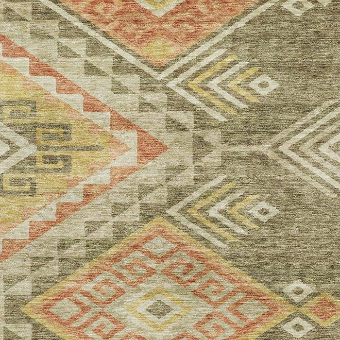 10' X 14' Geometric Washable Area Rug With UV Protection (684106) - Green / Gold / Salmon