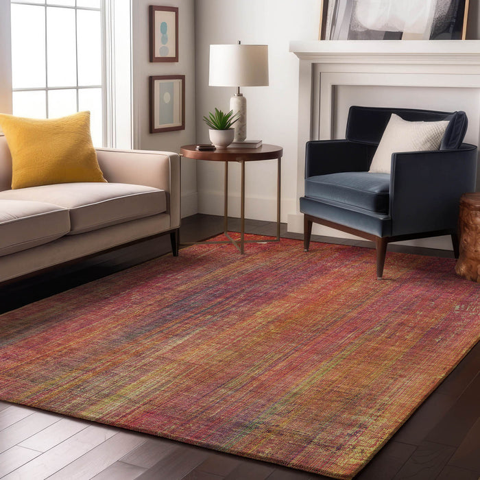 10' X 14' Striped Washable Area Rug With UV Protection - Red