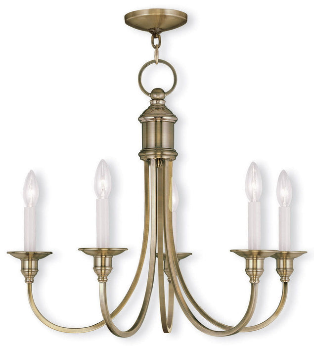 22" Five Light Dimmable Chandelier With Shades - Antiqued Brass