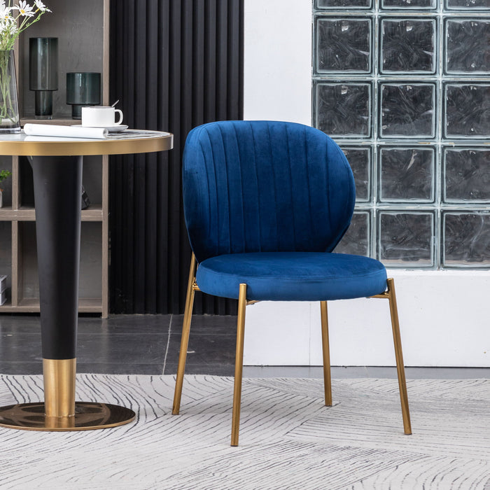 Giga Amoa contemporary velvet upholstery blue side dining chair with sleek design and cushioned seat.