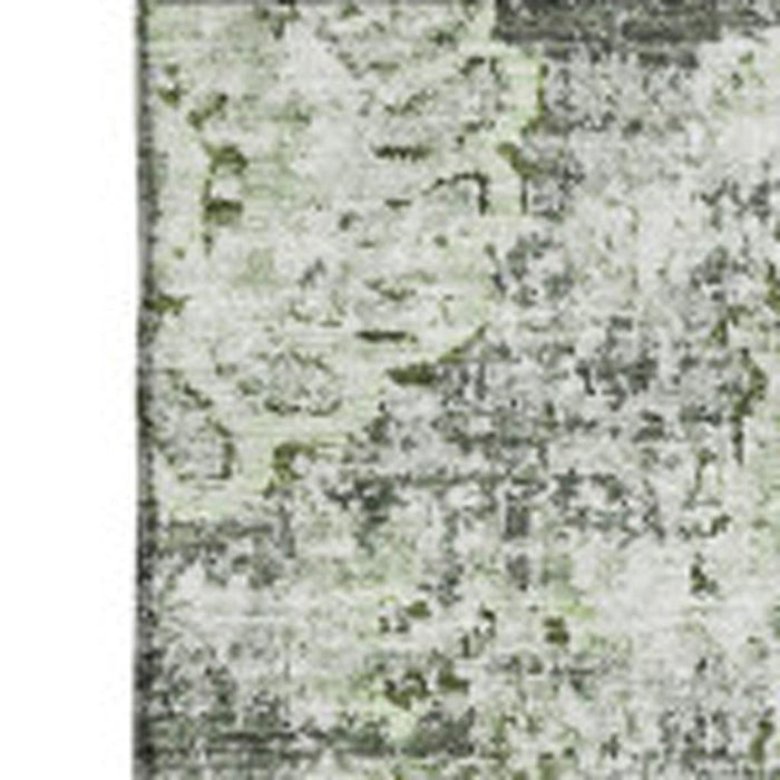 3' X 5' Floral Washable Area Rug With UV Protection (653171) - Artichoke Green / Ivory / Gray