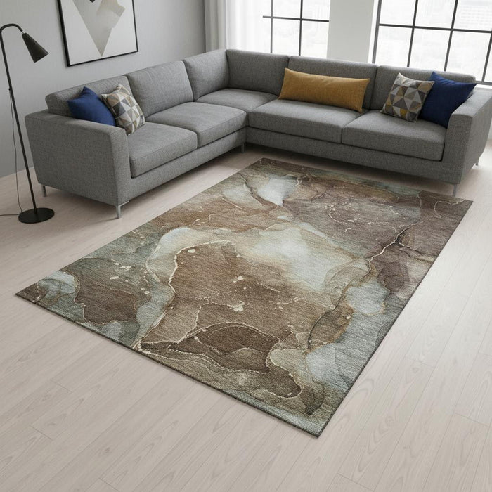 8' X 10' Abstract Washable Area Rug With UV Protection (647360) - Brown / Ivory / Gray
