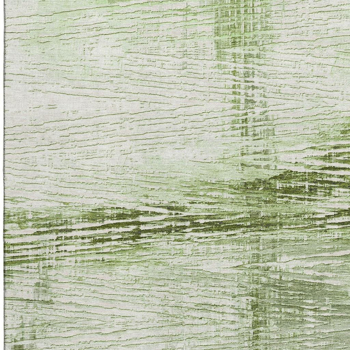 10' X 14' Striped Washable Area Rug With UV Protection (710016) - Artichoke Green / Ivory