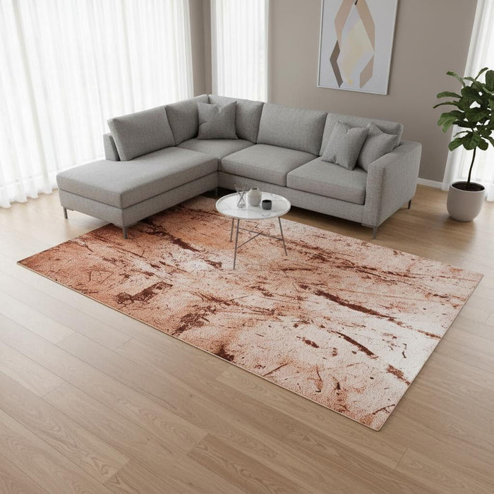 8' X 11' Abstract Washable Area Rug With UV Protection (609957) - Orange / Brown / White