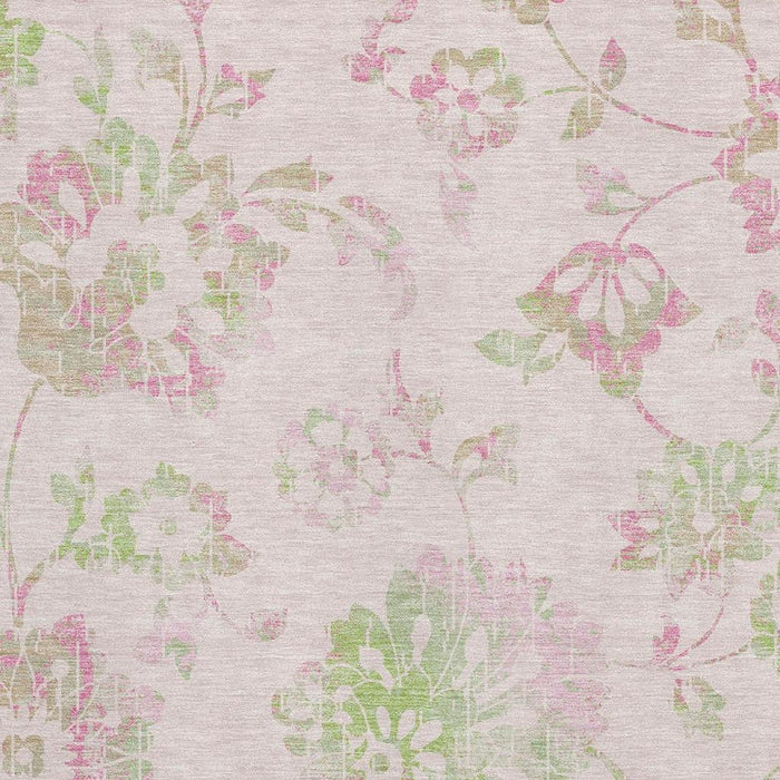 10' X 14' Floral Washable Area Rug With UV Protection (667939) - Pink / Green