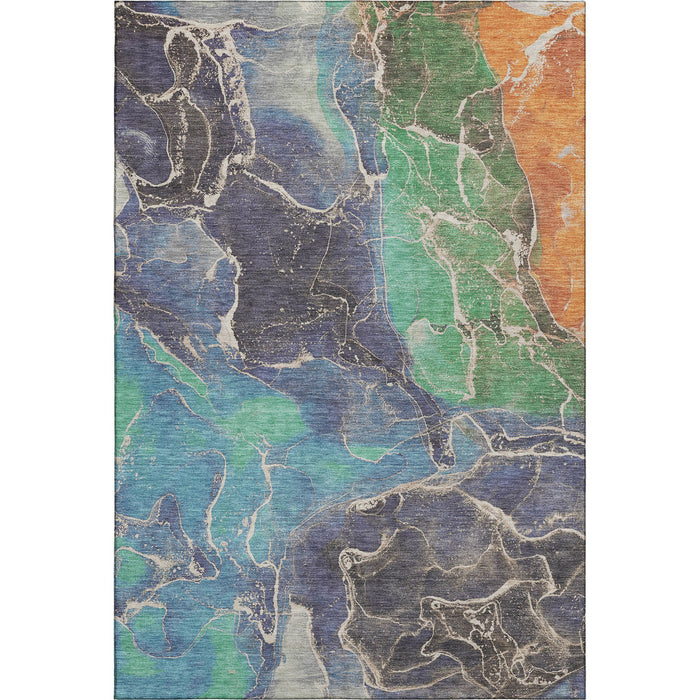 10' X 14' Abstract Washable Area Rug With UV Protection (701207) - Blue / Green / Orange