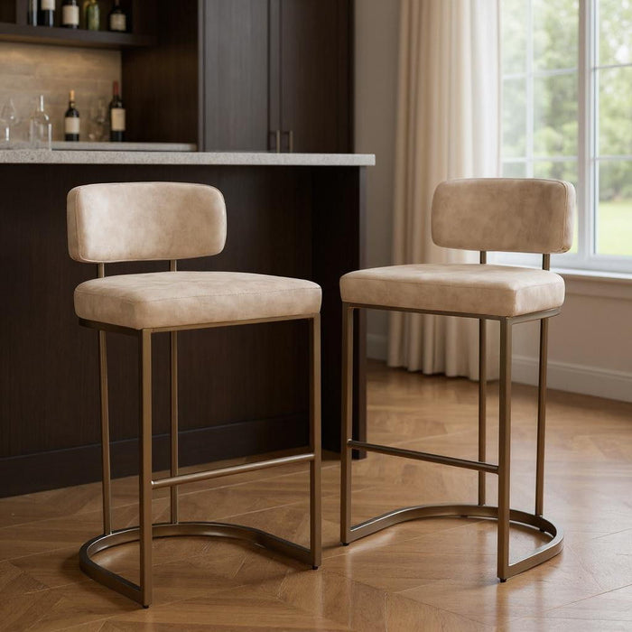Fabric Low Back Bar Chairs (Set of 2) - Beige