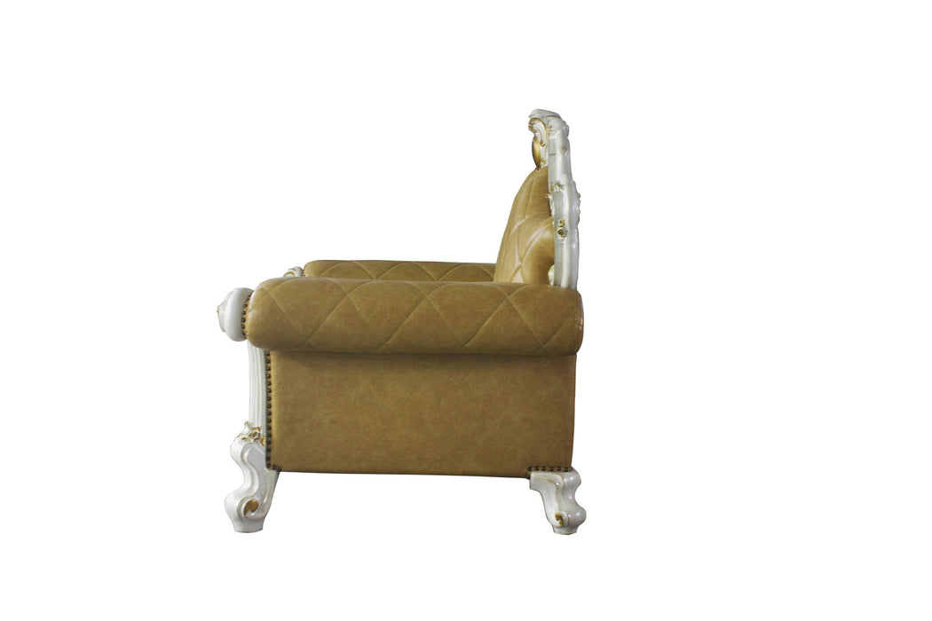 Faux Leather Tufted Arm Chair - Light Brown And Pearl