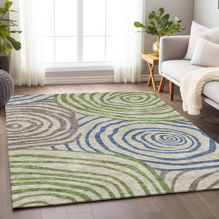 10' X 14' Abstract Washable Area Rug With UV Protection - Beige And Blue