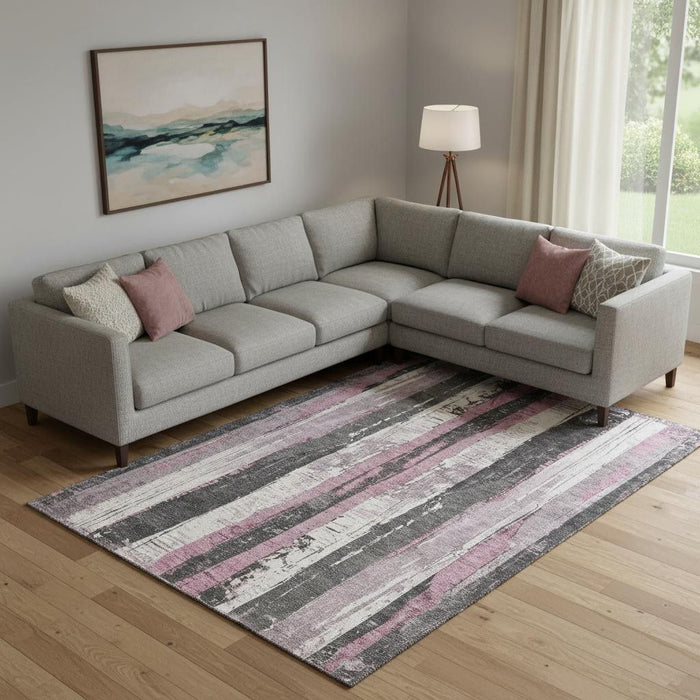 10' X 14' Striped Washable Area Rug With UV Protection (706415) - Blush / Gray