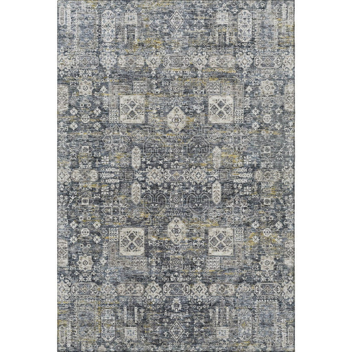 5' X 8' Floral Washable Area Rug With UV Protection (653364) - Charcoal / Ivory / Gold