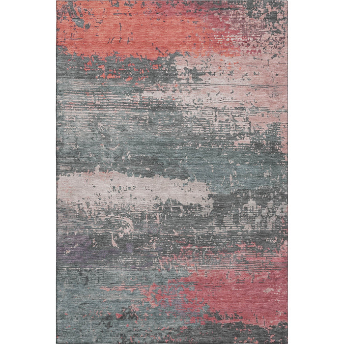 10' X 14' Abstract Washable Area Rug With UV Protection (701075) - Coral / Pink / Gray