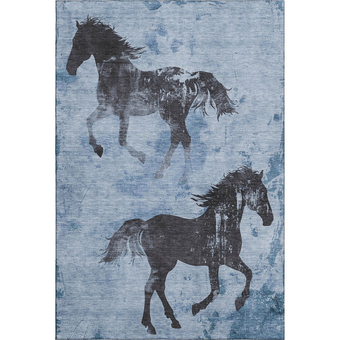 10' X 14' Animal Print Washable Area Rug With UV Protection (698962) - Denim Blue / Charcoal