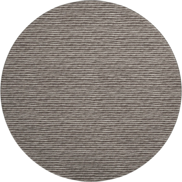 8' Striped Washable Round Rug With UV Protection (645196) - Chocolate / Ivory