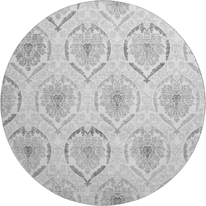 8' Medallion Washable Round Rug With UV Protection - Silver And Gray