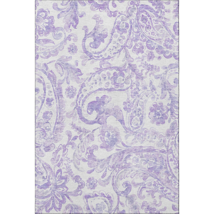 10' X 14' Paisley Washable Area Rug With UV Protection - Lavender And Ivory