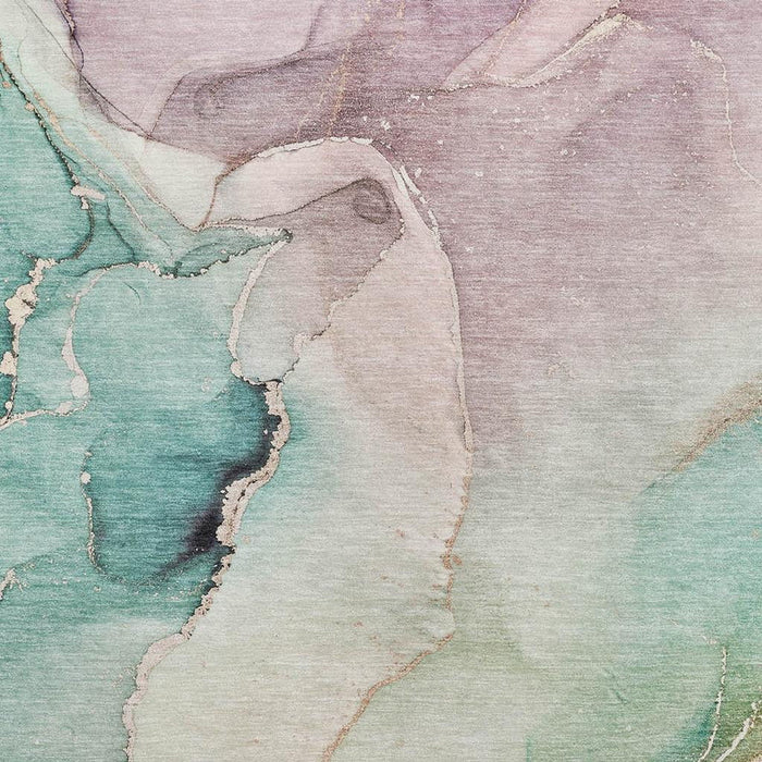 9' X 12' Abstract Washable Area Rug With UV Protection (647349) - Teal / Ivory / Brown