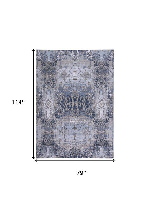 7' x 10' Abstract Stain Resistant Area Rug - Blue Gray And Taupe