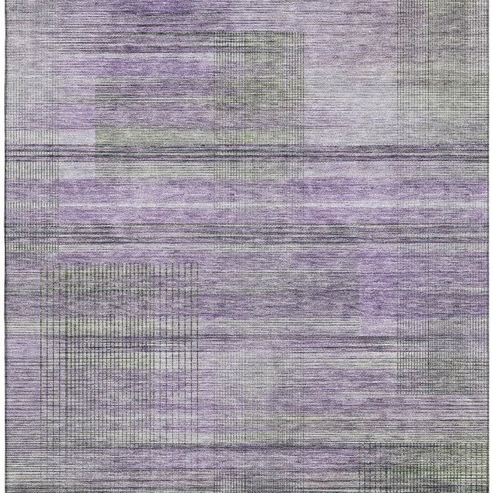 10' X 14' Striped Washable Area Rug With UV Protection - Purple And Gray