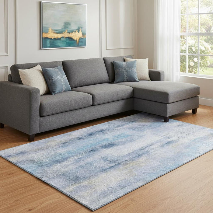 8' X 10' Abstract Washable Area Rug With UV Protection (648116) - Blue / Ivory