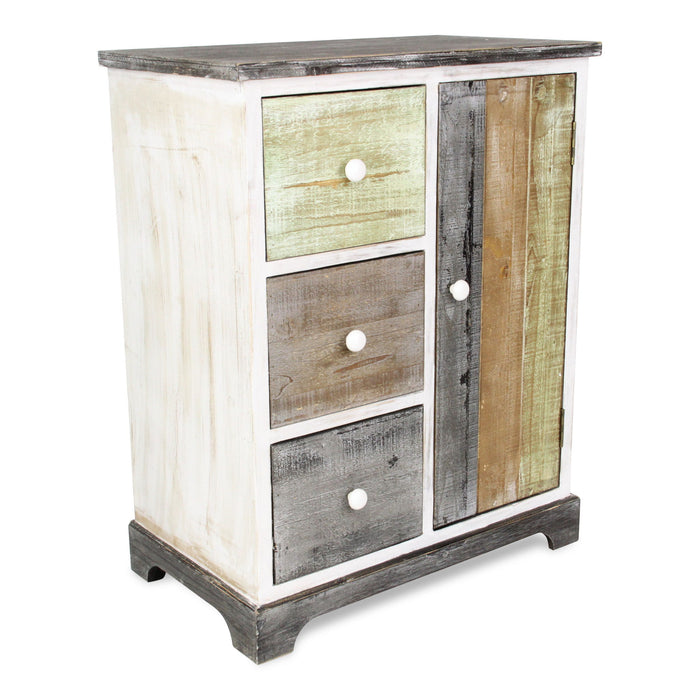Rustic Wood End Table With Three Drawers - White And Black