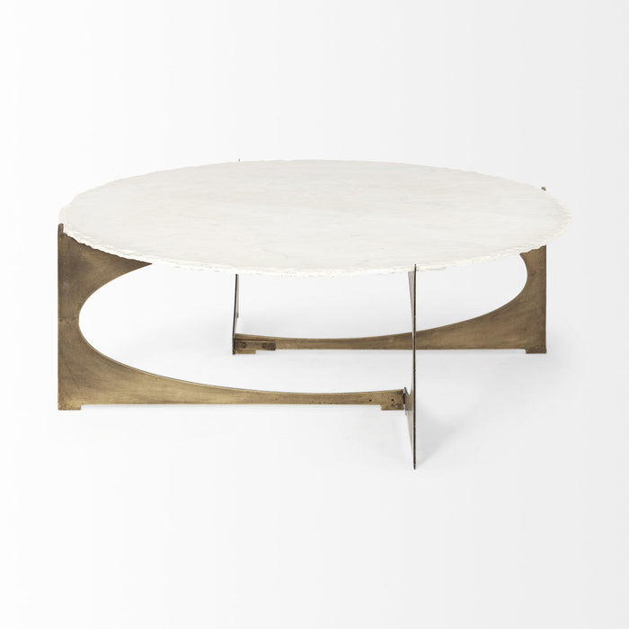 Round Marble Top Base Coffee Table - White / Gold