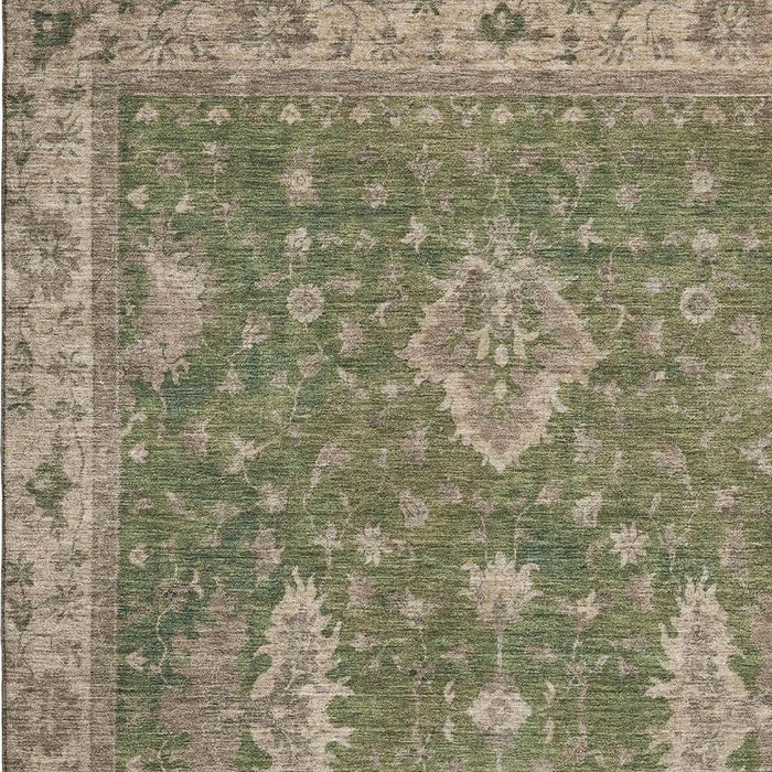 10' X 14' Oriental Washable Area Rug With UV Protection (699704) - Artichoke Green / Beige