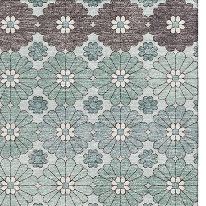 10' X 14' Geometric Washable Area Rug With UV Protection (696890) - Teal / Gray / Silver