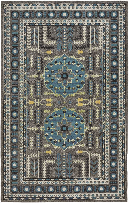 10' x 13' Oriental Power Loom Area Rug - Gray Blue And Green