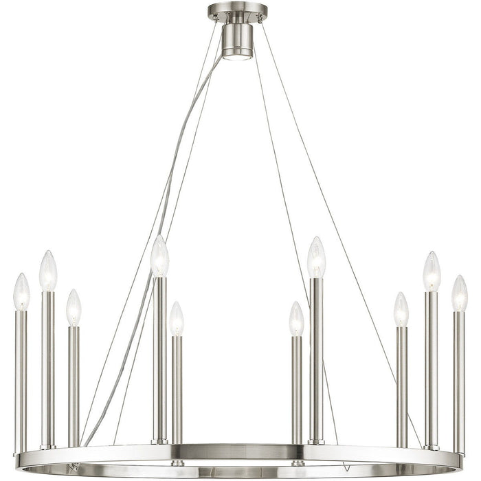 Eleven Light Metal Dimmable Chandelier With Shades - Nickel