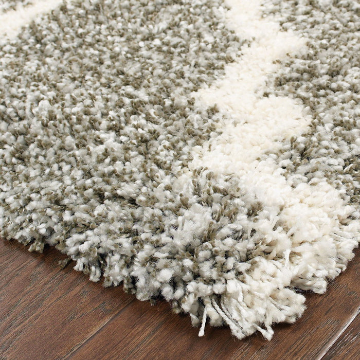 9.8' x 12.8' Geometric Shag Power Loom Stain Resistant Polypropylene Area Rug - Grey And Ivory