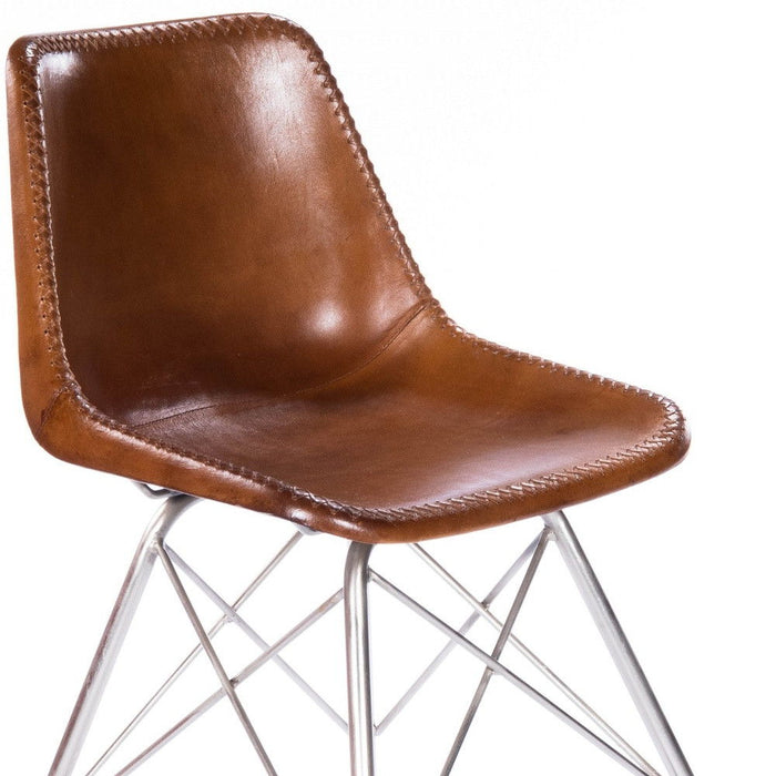 Faux Leather Side Chair - Brown / Silver
