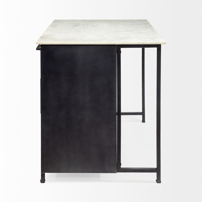 Solid Iron Body Marble Top Kitchen Island With 4 Drawer - Gray