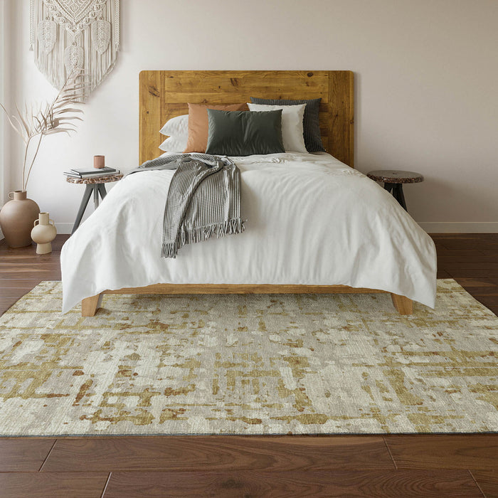8' X 10' Abstract Washable Area Rug With UV Protection - Camel And Ivory