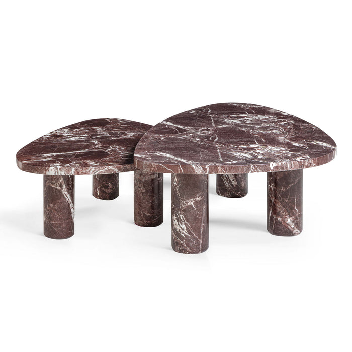 Libby - 2-Piece Faux Marble Nesting Coffee Table Set - Red Levanto