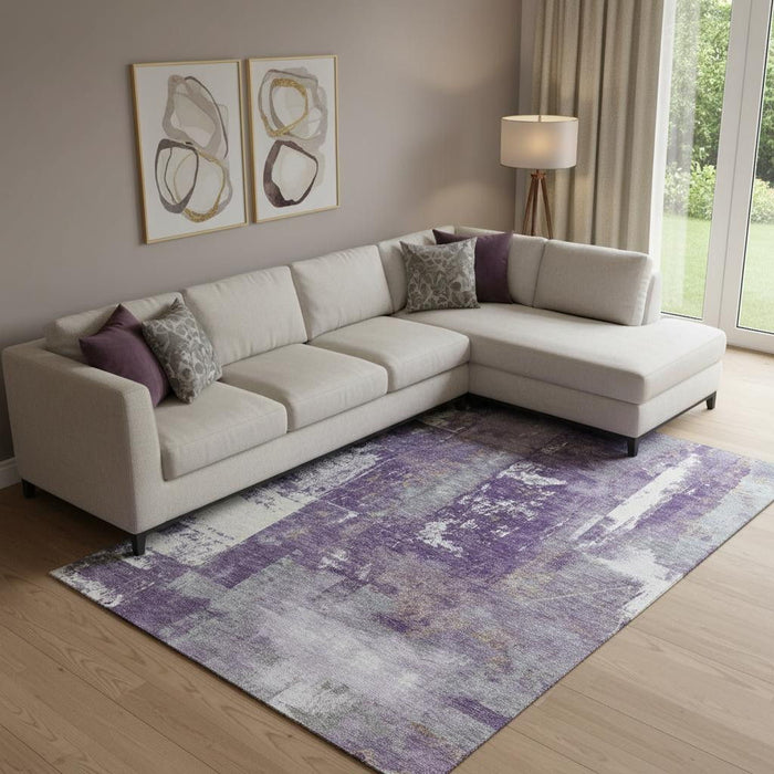 10' X 14' Abstract Washable Area Rug With UV Protection (710112) - Purple / Ivory