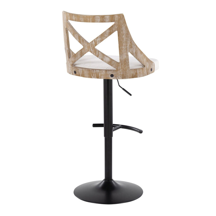 Charlotte - Adjustable Barstool (Set of 2) - Black Metal, Whitewashed Wood, Cream Fabric