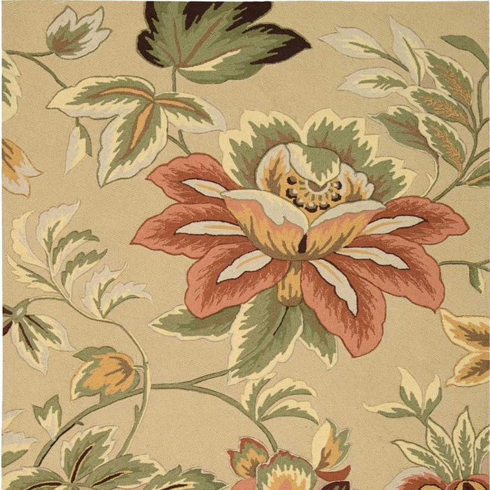 8' X 11' Floral Area Rug - Beige And Red