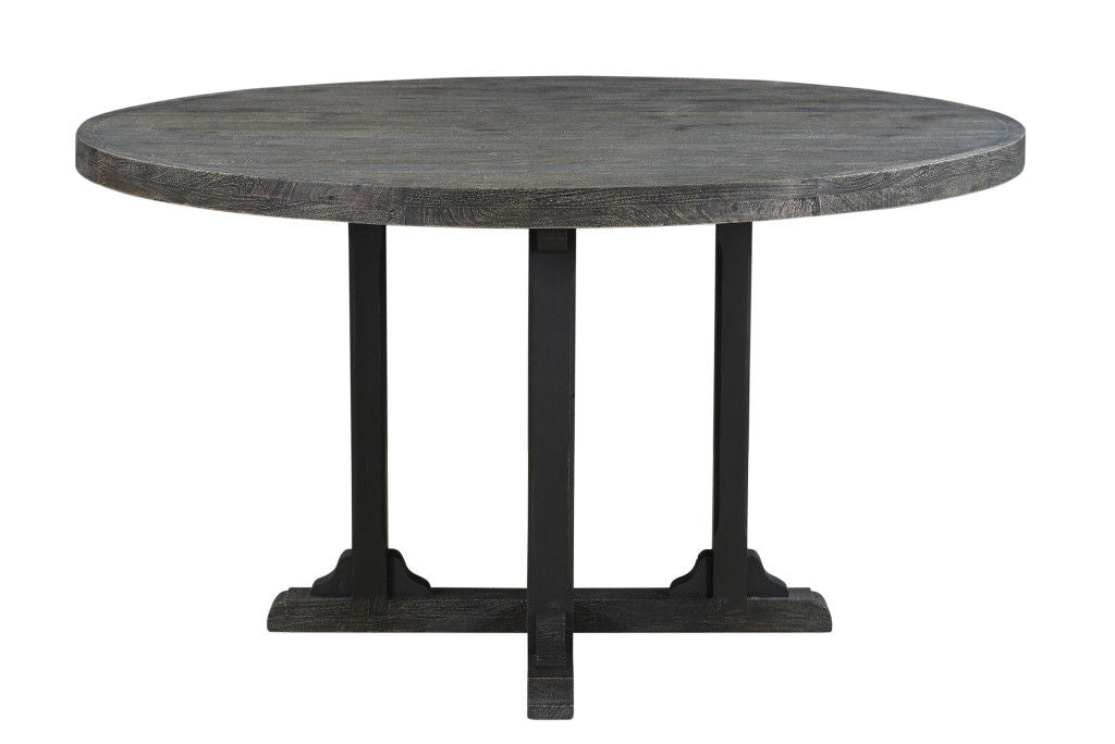 54" Rounded Solid Wood Pedestal Base Dining Table - Black