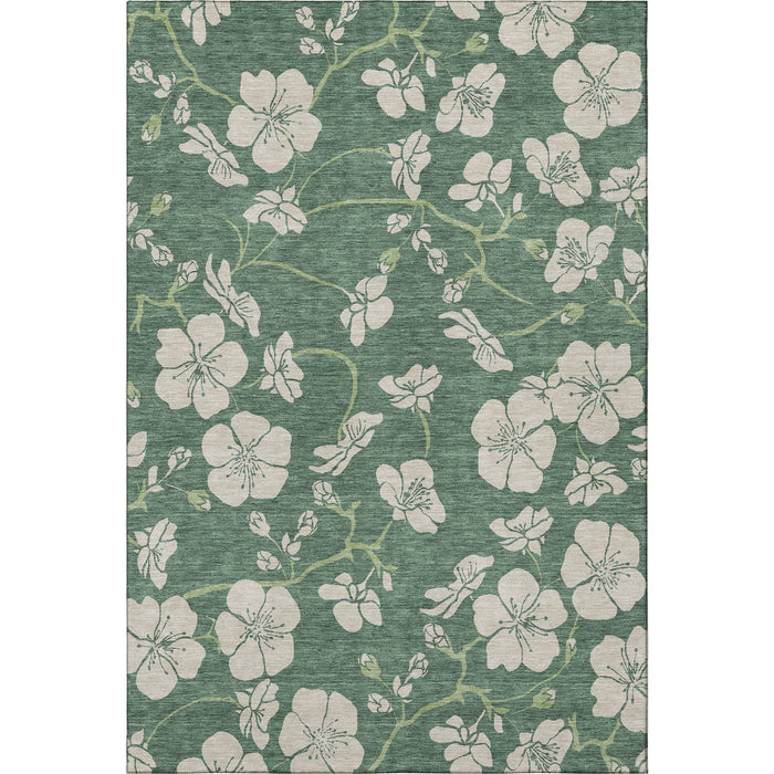 10' X 14' Floral Washable Area Rug With UV Protection (681203) - Sage / Beige