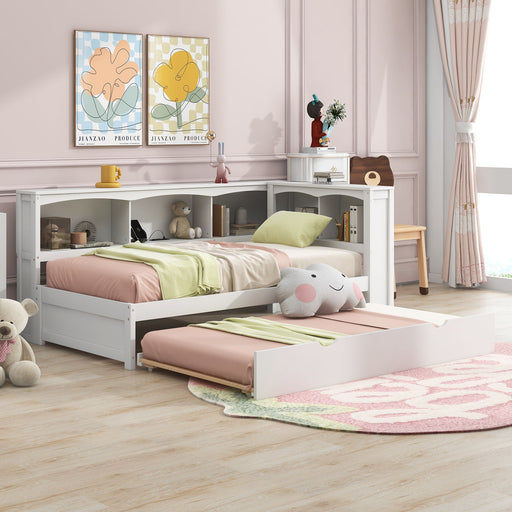 Giga daybed with trundle, storage cabinets, and USB ports, featuring a wooden frame and comfortable mattress in a modern bedroom setting.