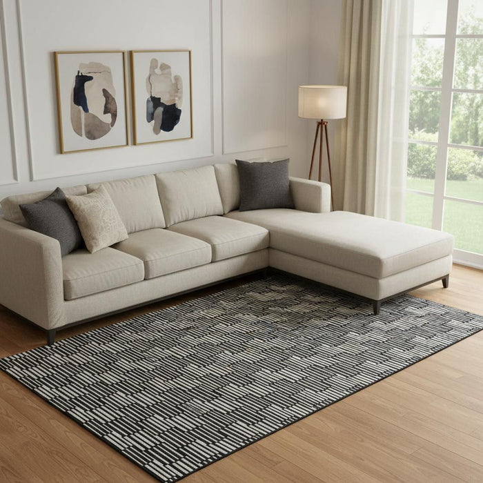 10' X 14' Abstract Geometric Washable Area Rug With UV Protection (672959) - Black / Gray