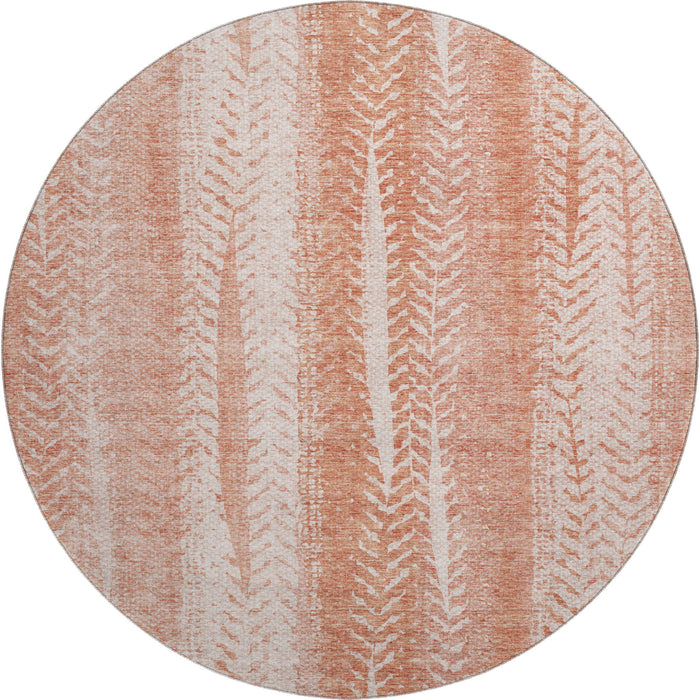 8' Striped Washable Round Rug With UV Protection (656522) - Coral / Ivory