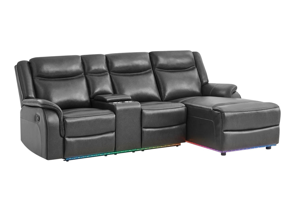 U1818 - Sectional With Pushback Chaise, Multi-Color LED And Immersive Sound - Charcoal / Dark Gray
