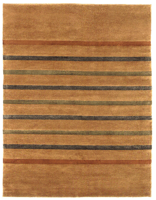 8' X 11' Striped Hand Knotted Area Rug (744300) - Brown / Green / Blue