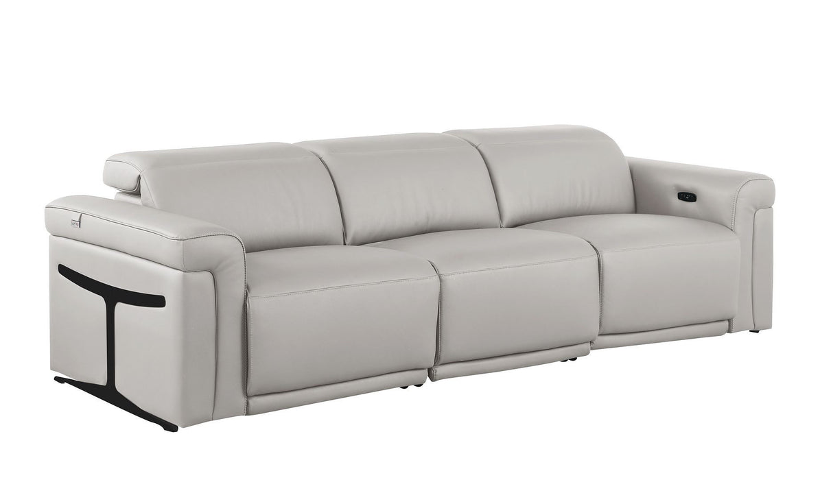 Top Grain Leather Reclining Metal USB Sofa (720360) - Light Gray