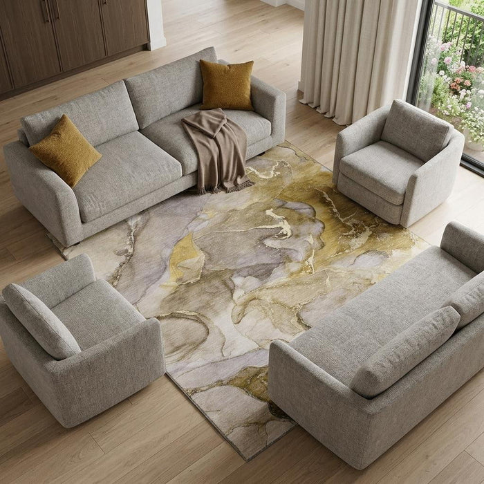 10' X 14' Abstract Washable Area Rug With UV Protection (646506) - Taupe / Gold / Gray